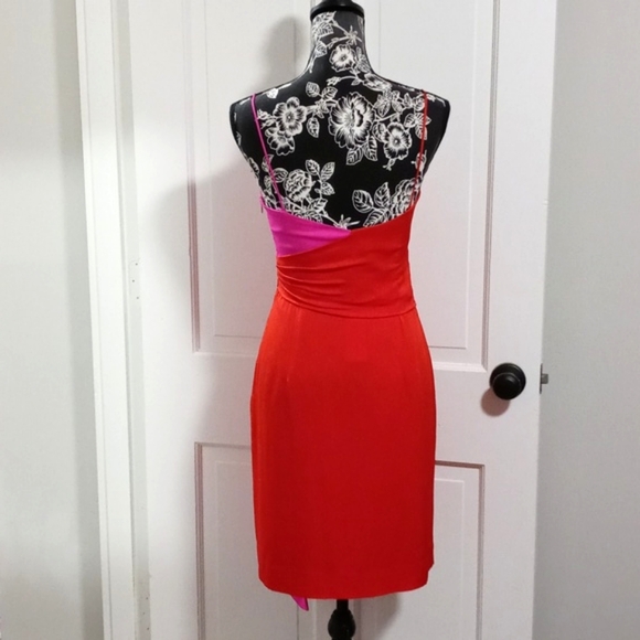 🆕️ 💋Milly💋 - Two-Tone Red/Hot Pink Cindy Silk Stretch Cocktail Dress - Picture 2 of 16